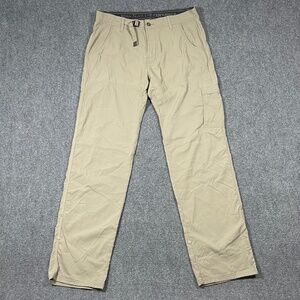 Prana Stretch Zion Straight Pants Hiking Belted Roll Up Mens 34x36 Beige 0915